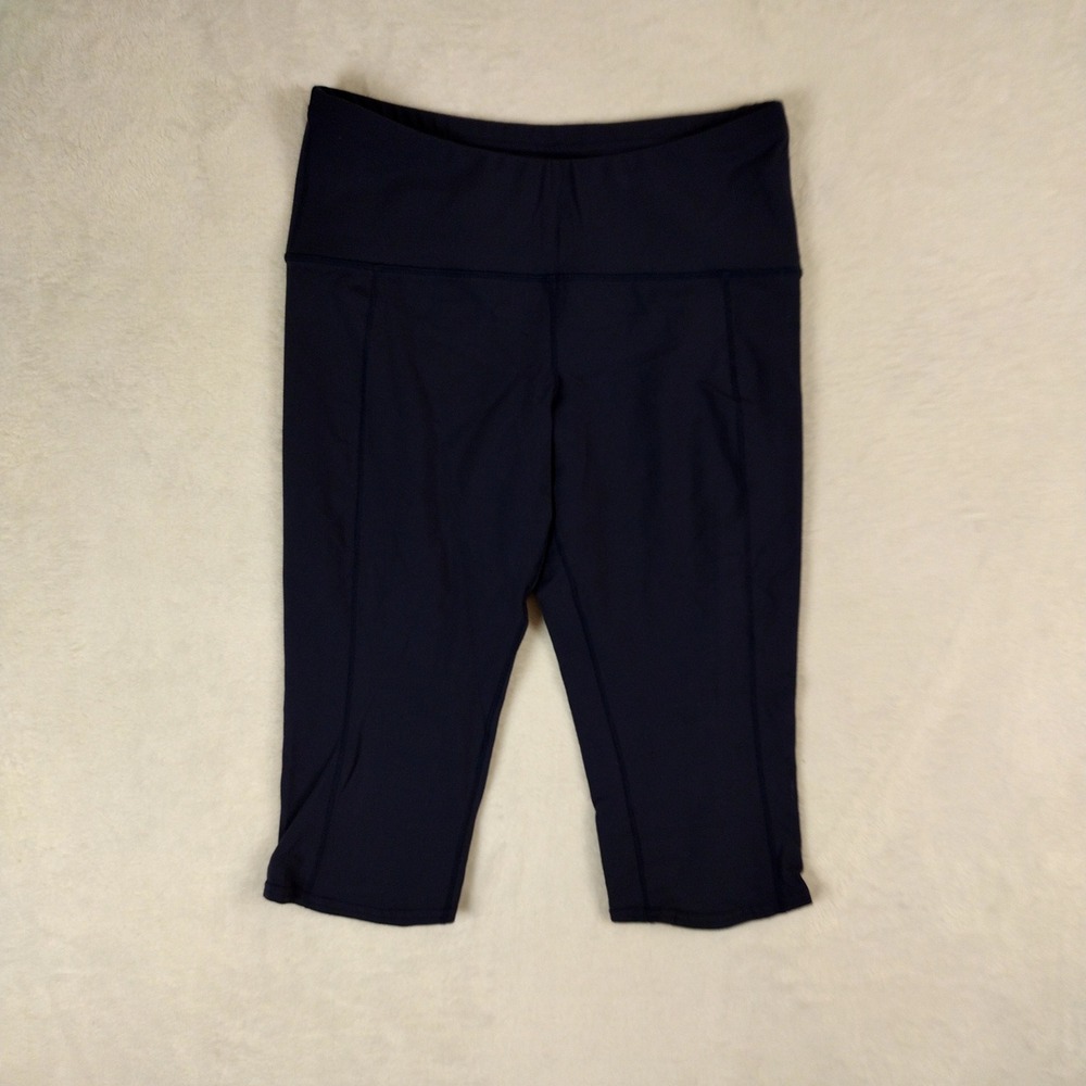 Oiselle Womens Navy Blue Running Capri Leggings Size Large Zip Pocket Activewear